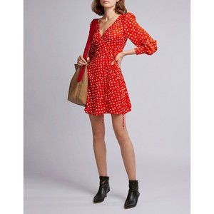 ALEXACHUNG Red Floral Print "Double Wrap Dress", Size 6 (US) 10 (UK) NWT!